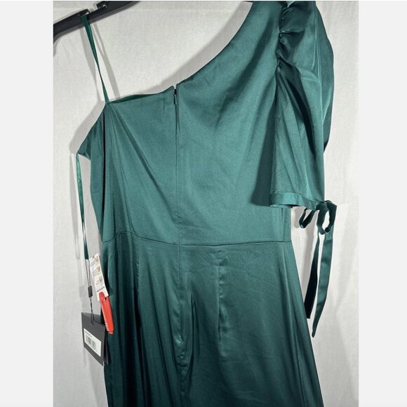 NWT $358 IEENA Mac Duggal [ 4 ] Satin One Shoulder‎ Puff Sleeve Gown Green Q470 - Picture 16 of 16
